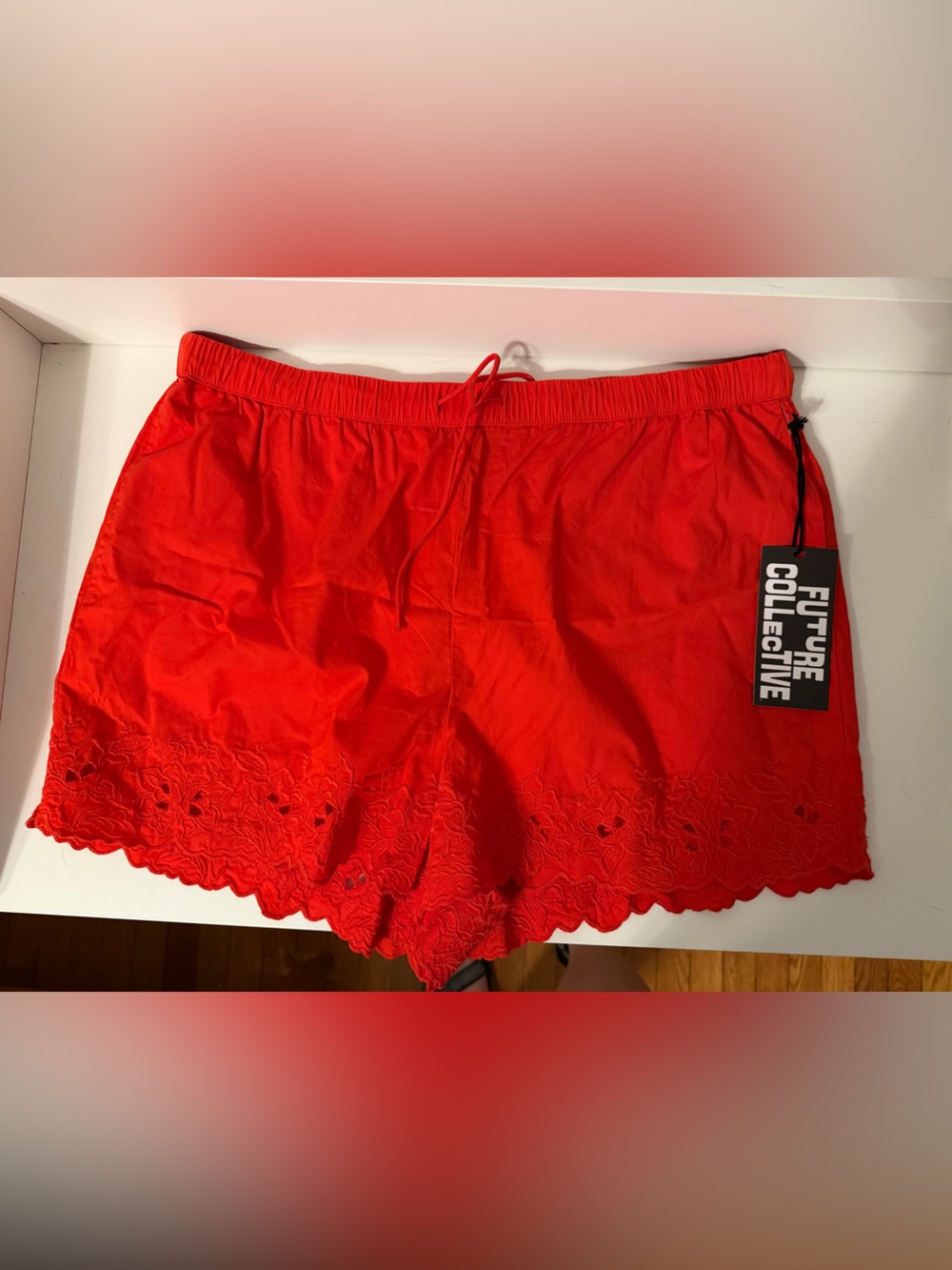 Future Collective Red Eyelet-Trim Women’s Shorts